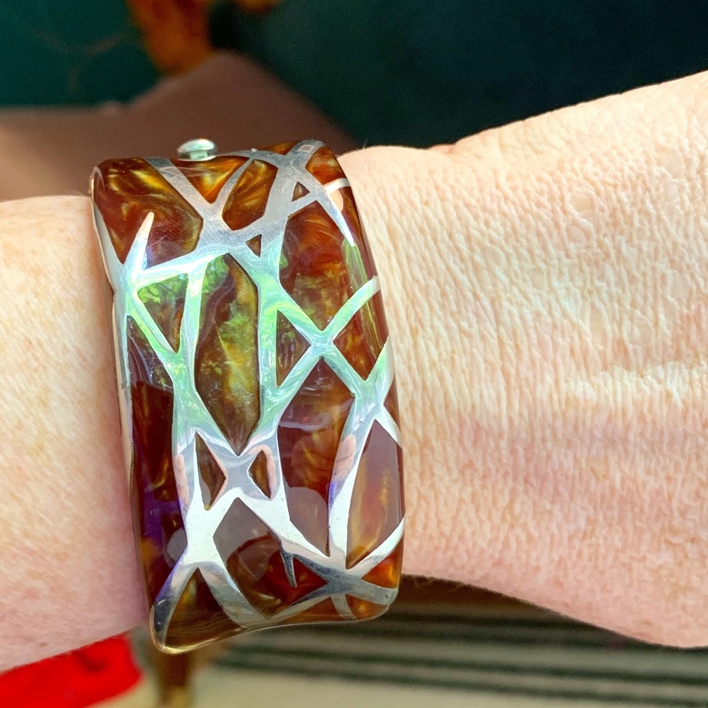 resin and sterling hinged cuff bracelet.